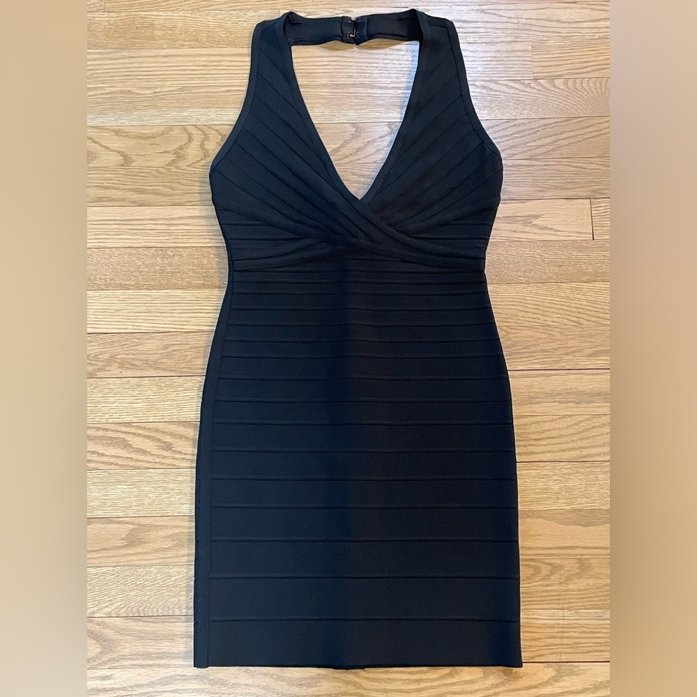 HERVE LEGER Black Knit V-neck Sleeveless Bandage Dress - Size M